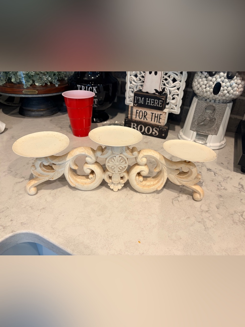Cream Ornate Candle Holder